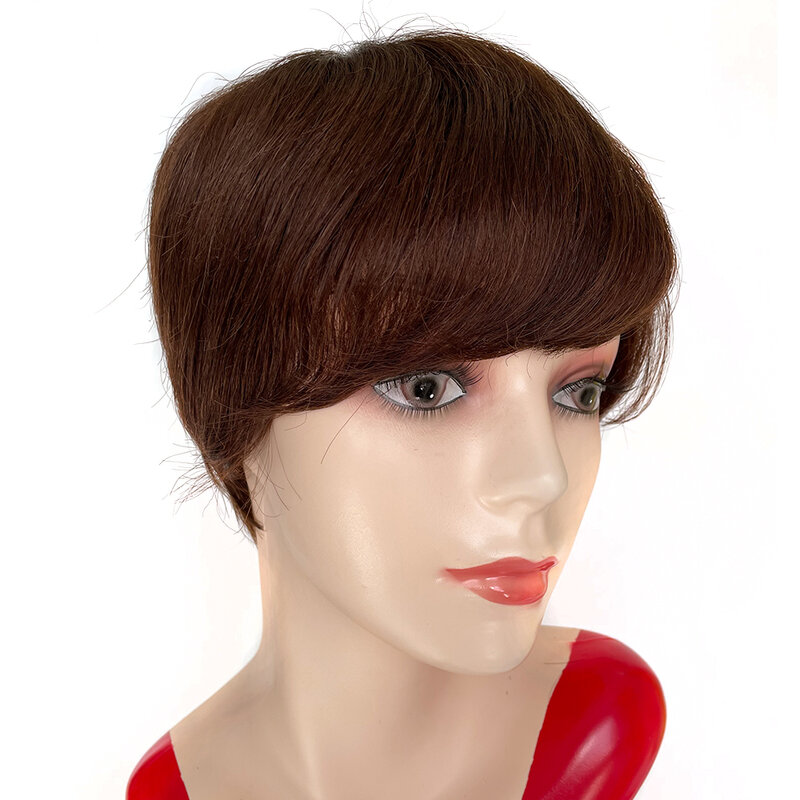 Fryzura Pixie peruki krótkie włosy ludzkie peruka z grzywką prosto Perruque Cheveux Humain brazylijska peruka dla czarnych kobiet tanie Bob peruka Remy