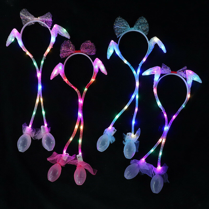 3/8/12Pcs Glowing Led Rabbit Headband With Airbag Ears Hair Hoop Cute Head Hoop Girl Party Headwear Decor Toy Gift Mix Color