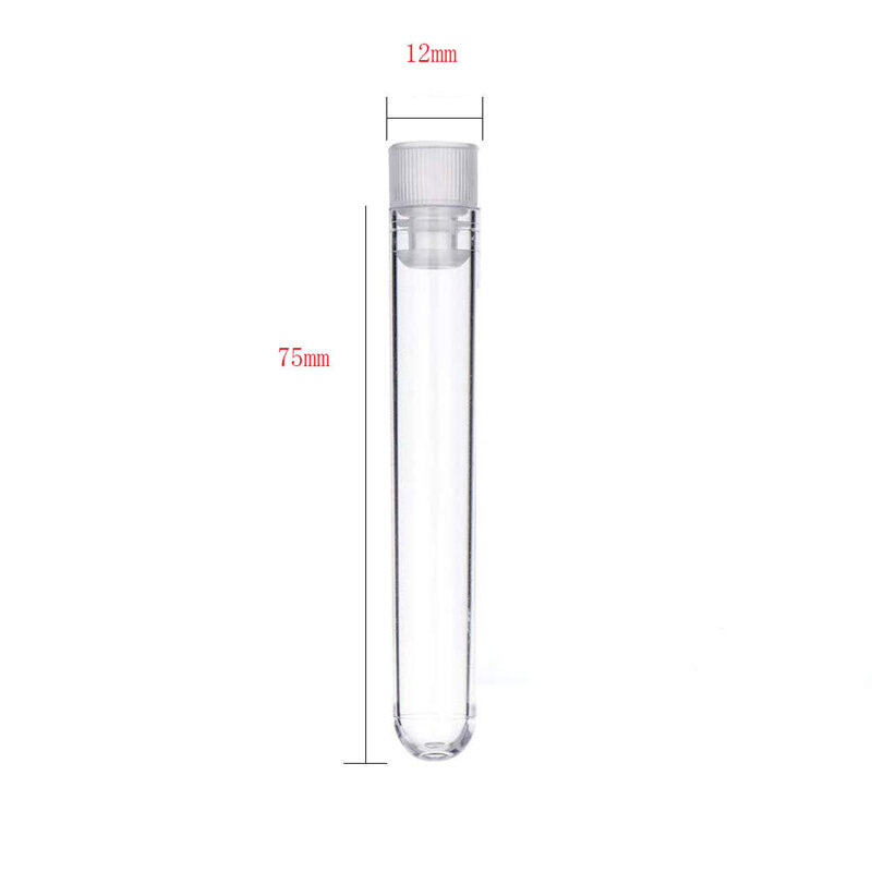 100Pcs Klar Kunststoff Test Rohre mit Weiß Schraube Caps Probe Container Flaschen Push Caps 12X75mm