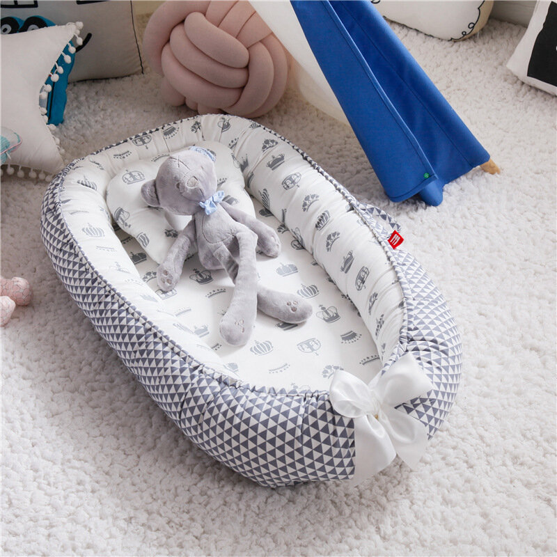 Cama nido de bebé con almohada, cuna portátil de viaje, cuna de algodón, parachoques, 85x50cm
