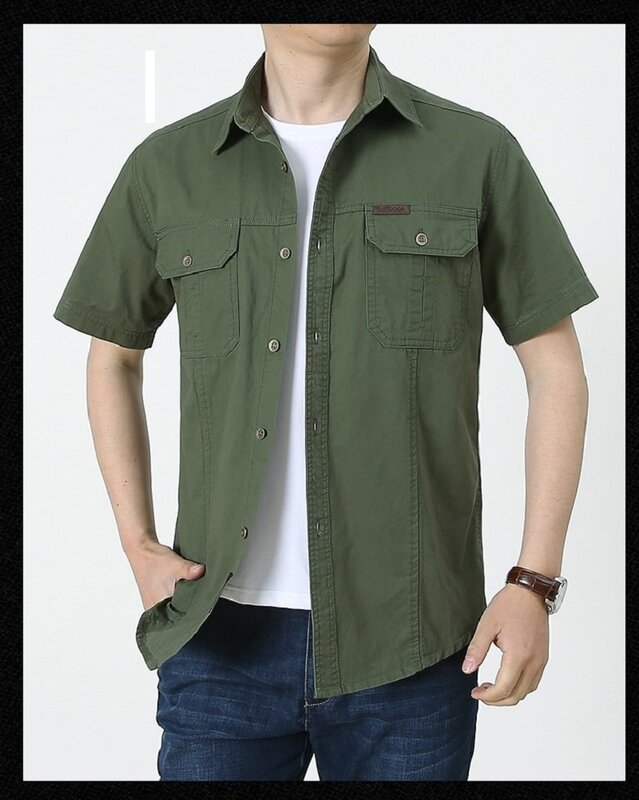 Рубашка мужская с коротким рукавом, из натурального хлопка, Размеры M-5xl