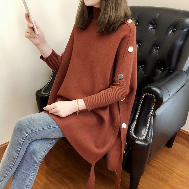 Bat Shirt Thick Pullover Sweater Jacket Women 2023 Autumn And Winter New Sweater Half-high Collar Cloak Cover Loose