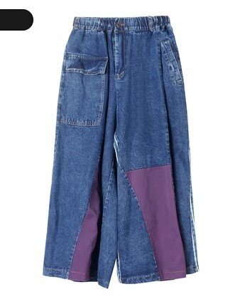 Jeans bridge Streetwear a contrasto di colore donna estate 2021 nuovi pantaloni in Denim a vita alta con gamba larga a vita alta elastica