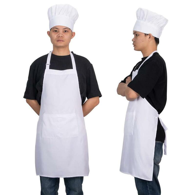 ผ้ากันเปื้อนChefชุดหมวกปรับครึ่งความยาวผ้ากันเปื้อนสำหรับผู้ใหญ่ลายโรงแรมร้านอาหารChef Waiter Kitchen Cook Apron