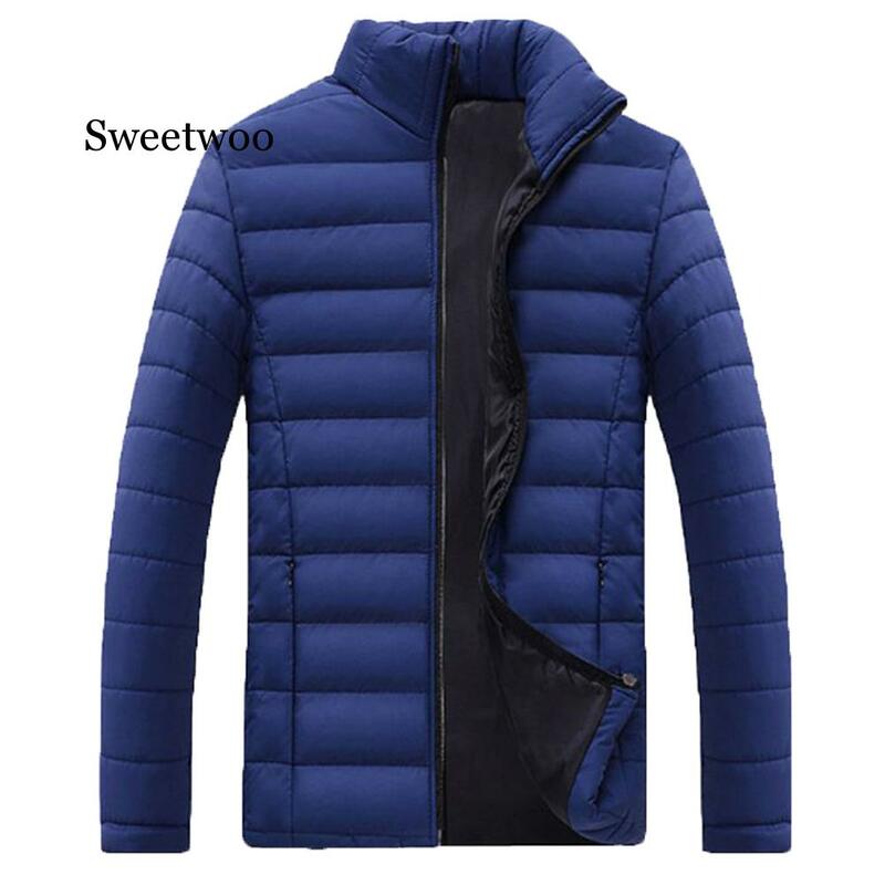 Jaqueta de algodão masculina de manga comprida, jaqueta quente com zíper para homens de inverno tamanho grande com gola alta