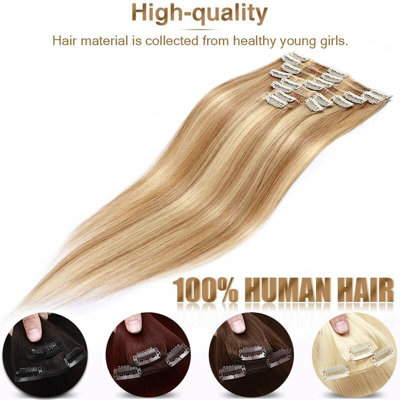 S-Noilite Clip In Human Hair Extensions 8Pcs 65G-120G 8 "-24" 100% Natuurlijke Uitbreiding Haar Clip Brown Volledige Hoofd Clip In Haarstukje