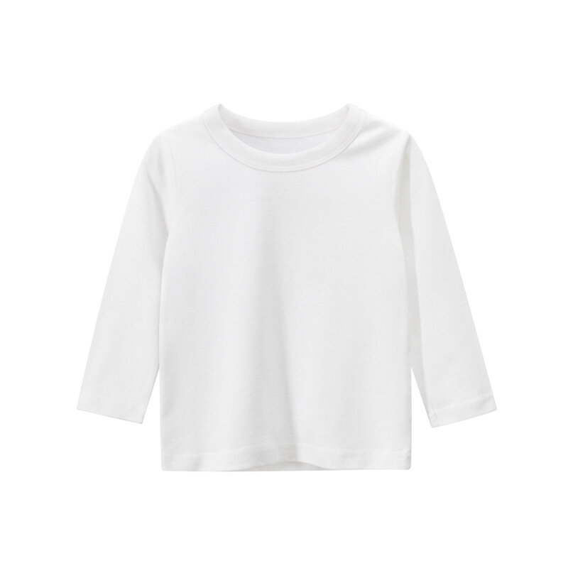 Camiseta de manga comprida de cor sólida infantil, casaco de algodão, roupa de lazer, tops para meninos e meninas, roupas infantis, 7 cores