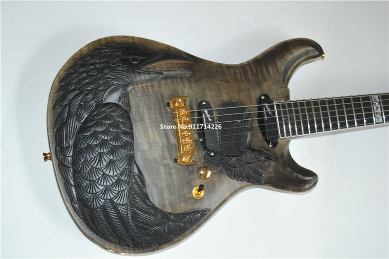 High quality custom edition hand-carved Raven Bird Eagle electric guitar free shipping