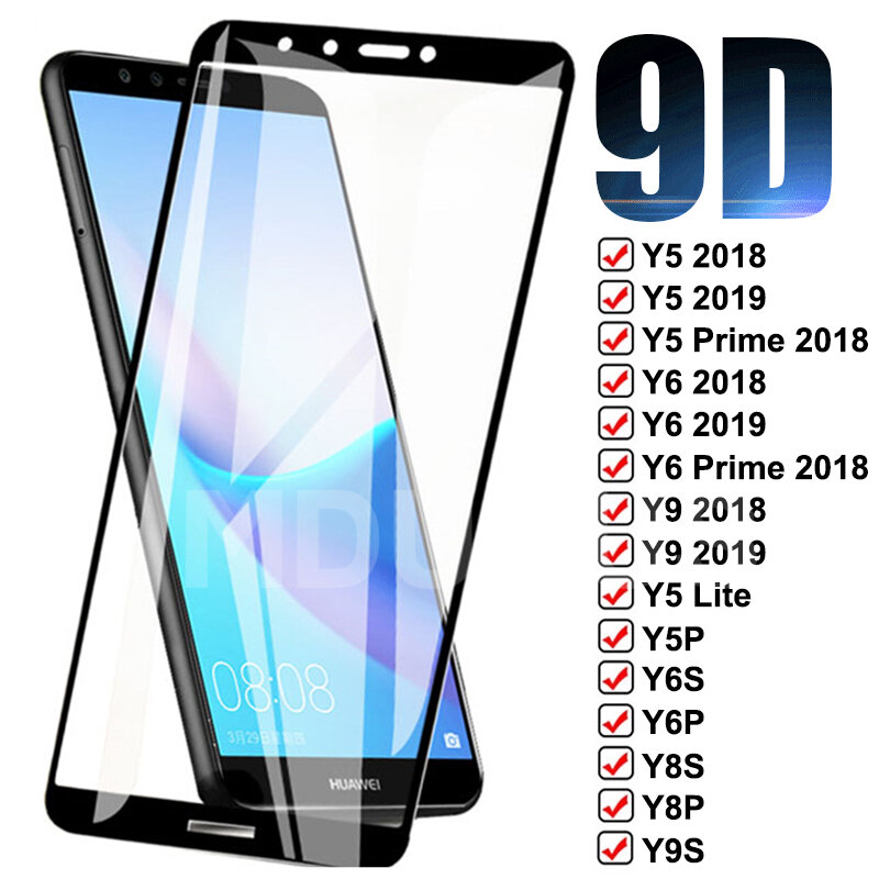 Kaca Pelindung 9D untuk Huawei Y9S Y8S Y8P Y6S Y6P Y5P Y5 Lite Y9 Y6 Y5 Prime 2018 2019 Film Kaca Pelindung Layar Tempered