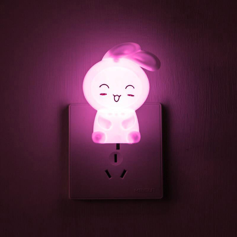 Lámpara LED de noche con forma de conejo para niños, luz de pared de encendido/apagado, 110V, enchufe estadounidense, lámpara de mesita de noche, regalos para bebés