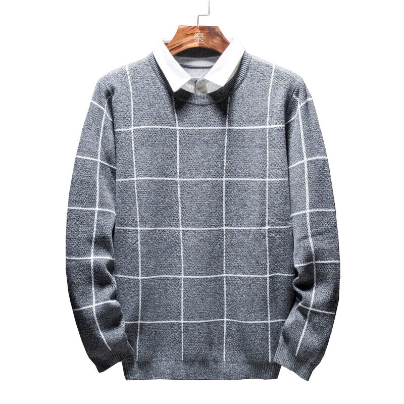 MRMT 2024 marca autunno e inverno nuovo maglione da uomo finto due Pullover sottile per maglione camicia scozzese colletto camicia maschile