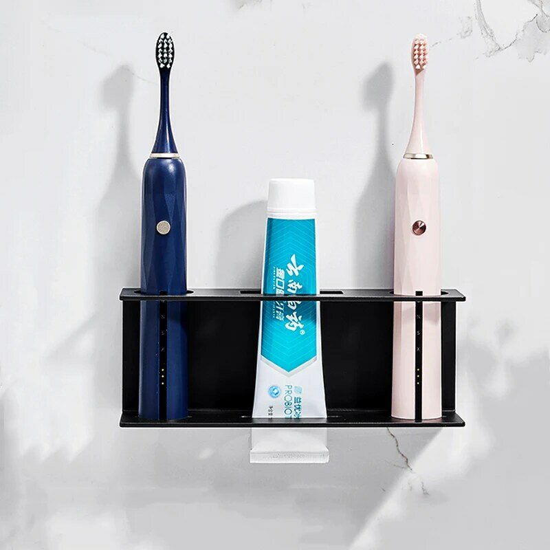 Muur Gemonteerde Elektrische Tandenborstel Houder Zwart Tandpasta Holder Badkamer Plank Wit Opbergrek Voor Home Drop Verzending