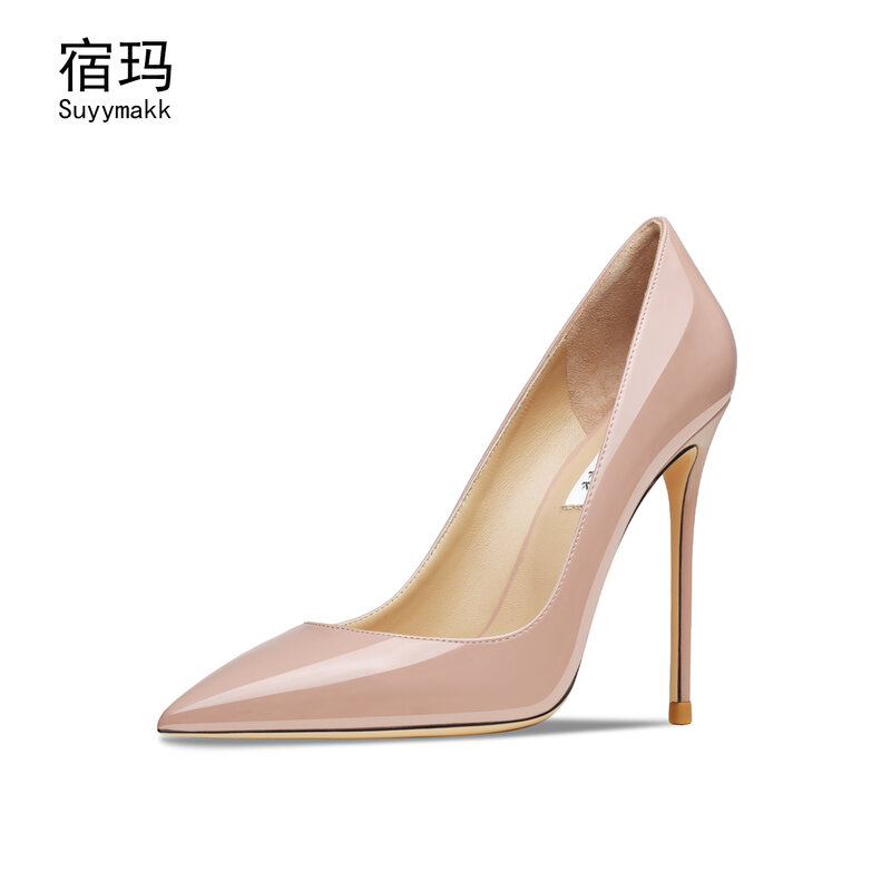 2022 Real Leather Classics Pumps For Women High Heel Shoes Spring Luxury Brand Nude/Black Patent Leather Sexy Wedding Shoes 8cm