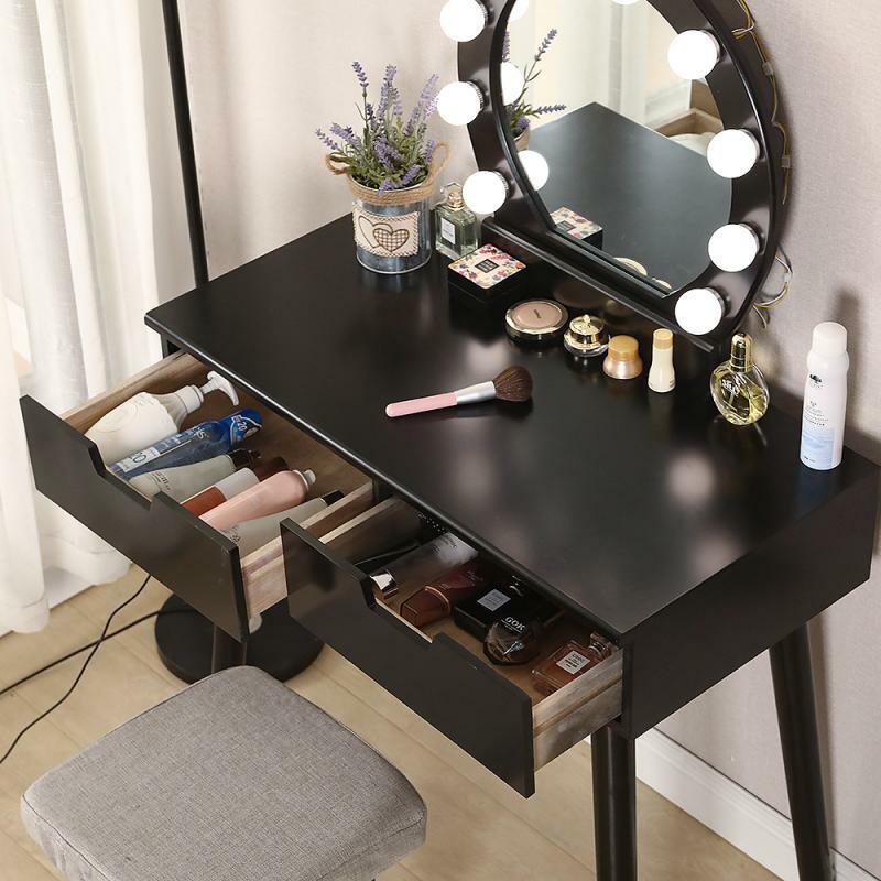 Dressing Tisch Mit Beleuchteten Spiegel Moderne Schlafzimmer Schrank Nordic Net Rot Make-Up Kommode Home Mini Kosmetische Tisch Set HWC
