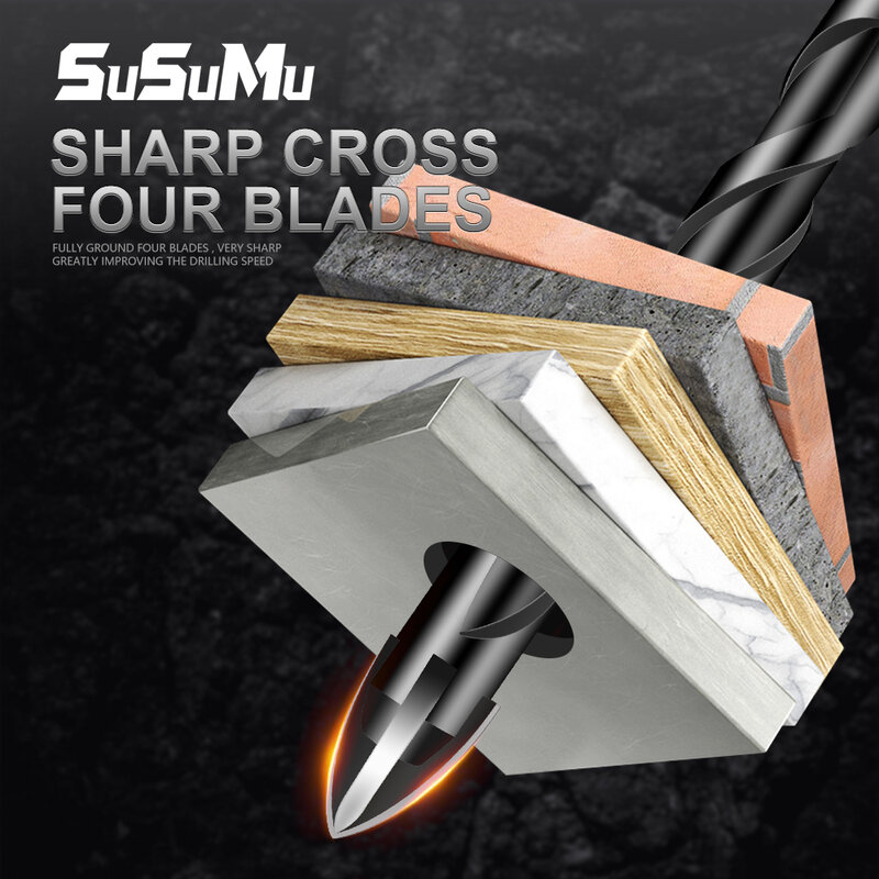 Susumu 3-12Mm Cross Hex Tegel Boren Set Voor Glas Beton Keramische Gat Opener Baksteen Harde Legering driehoek Bit Tool Boxed Kit