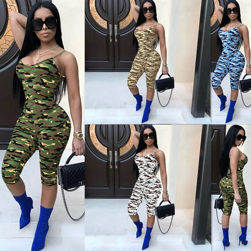 GAOKE Camouflage Sexy Sleeveless Romper 2019 New Arrivals Camo One Piece Outfit Playsuit Bodycon Jumpsuit Overalls