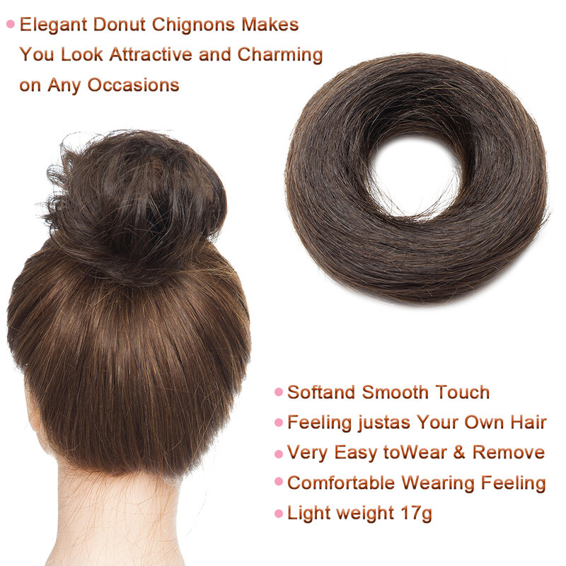 SEGO-Chignon elegante para mulheres, coque 100% para cabelo humano, postiços de rabo de cavalo, rosquinha reta, scrunchies, 17g