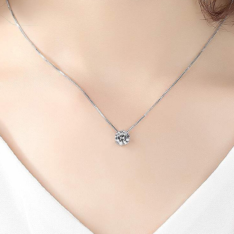 925 colar geométrico de prata esterlina para mulheres, gargantilha redonda simples, pingente de zircão AAA, joias finas, noivado bonito, nk005