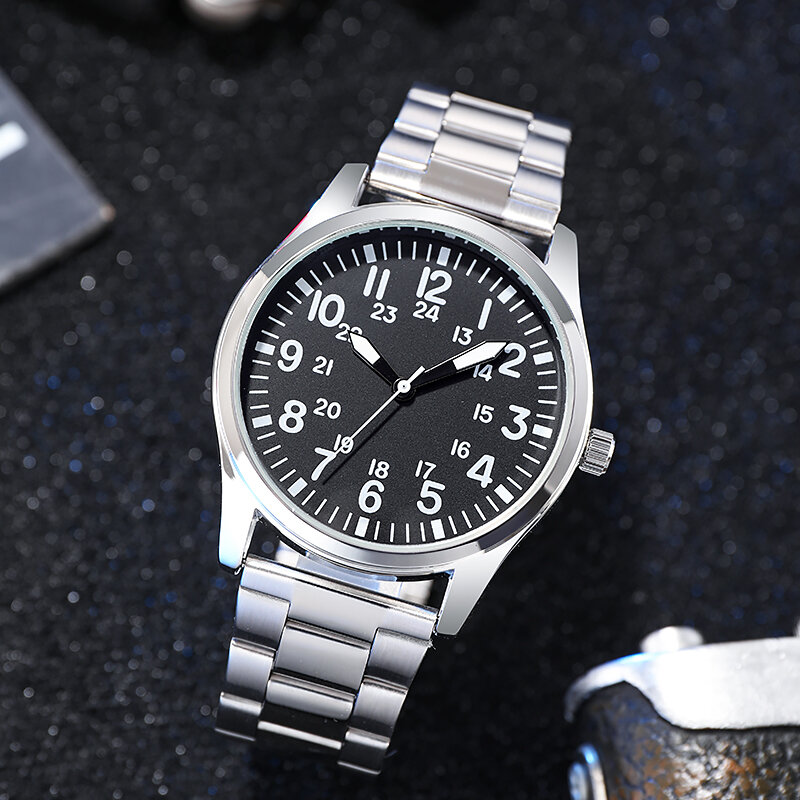 Часы в стиле пилота, с арабскими цифрами, легко читаются, металлический ремешок, кварцевые часы Relogio Masculino