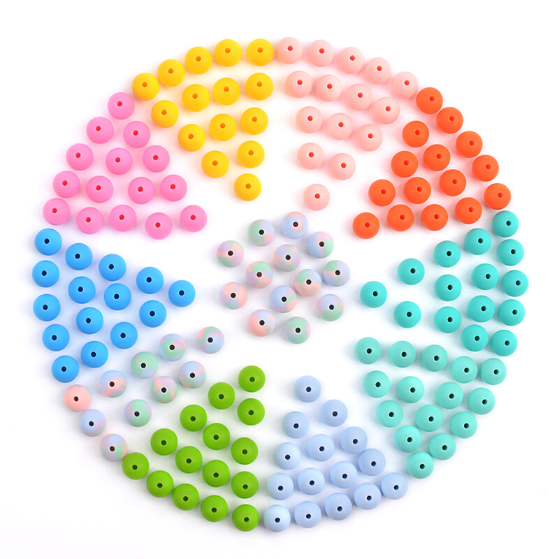 LOFCA 15mm 100pcs silicone Beads food grade Round Teether Beads Baby Chewable Teething Beads Pacifier Pendant Making Accessories