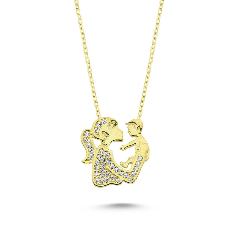 14k Gold Mother and Baby Pendant, Necklace
