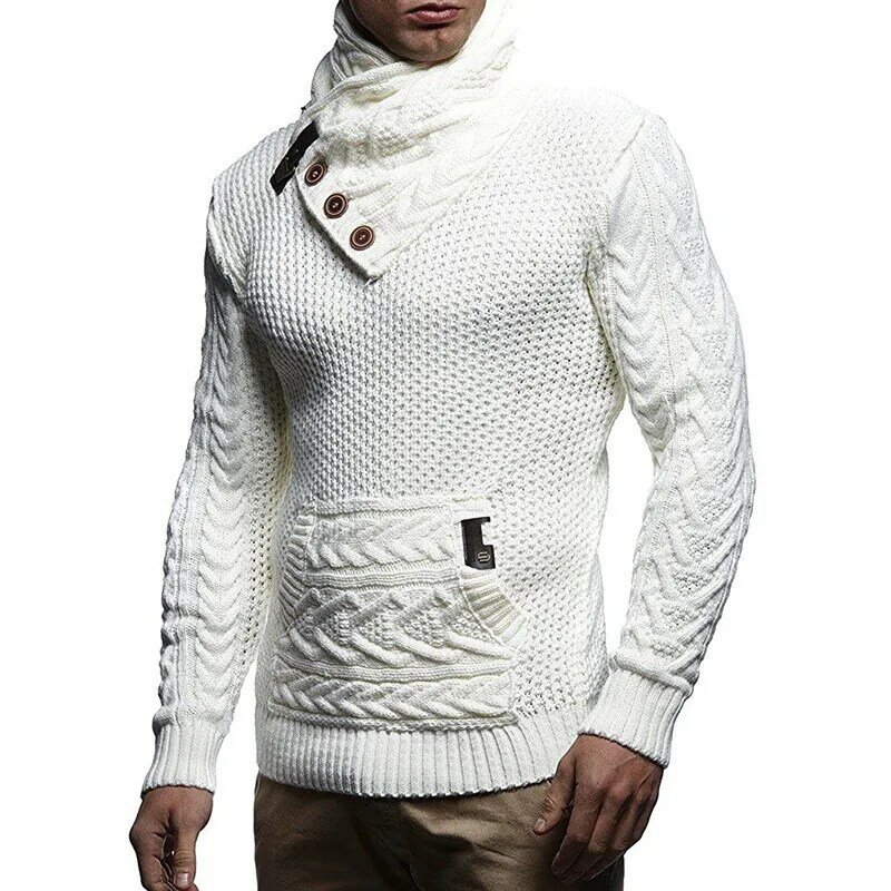 Męskie swetry Streetwear odzież sweter z golfem męskie L XL z długim rękawem dzianinowe swetry jesienno-zimowa miękka ciepła Basic