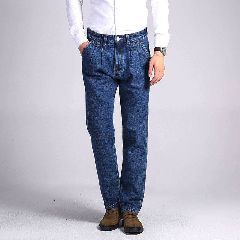 TIGER CASTLE-pantalones vaqueros gruesos de algodón 100% para hombre, monos holgados azules, clásicos, de alta calidad, primavera y otoño