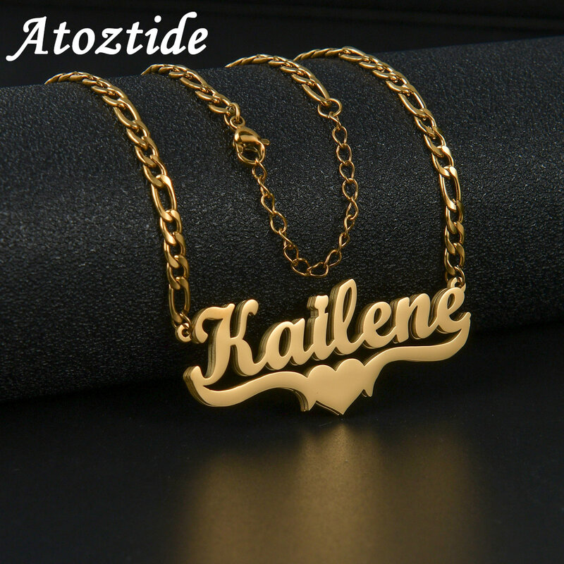 Atoztide Angepasst Name Hip Hop Brief Halskette Doppel Dicken Überzogene Figaro Kette Piercing Carving Anhänger für Frauen Geschenk