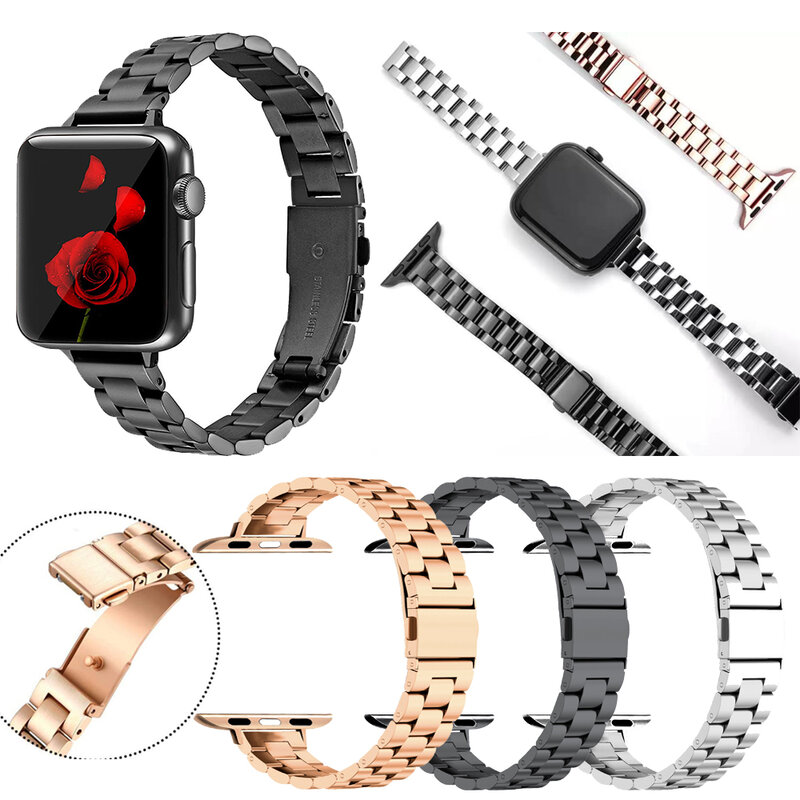 Stainless Steel Metal Strap For Apple Watch 44mm 42mm Band Smartwatch Ultra Thin Link Belt Bracelet For iWatch Series 6 SE 5 4