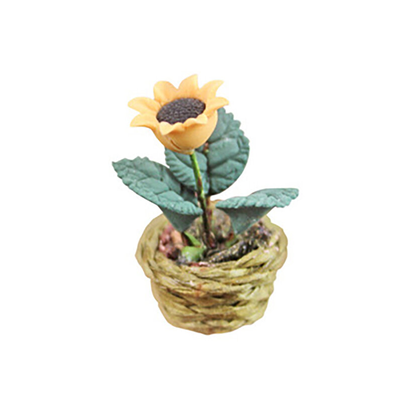 1 pçs 1/12 casa de bonecas em miniatura acessórios mini simulação girassol vaso planta flor modelo brinquedos para casa boneca decoração
