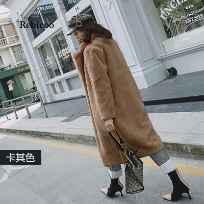 Veste en fausse fourrure abricot pour femme, manteau long chaud, ample, mode coréenne, automne hiver, S-2XL