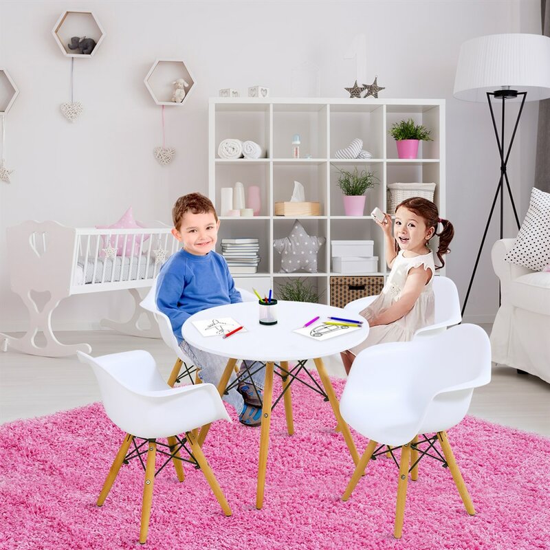 Conjunto infantil de mesa e cadeiras, mesa de jantar, construção com 4 cadeiras, material sólido, 5 peças