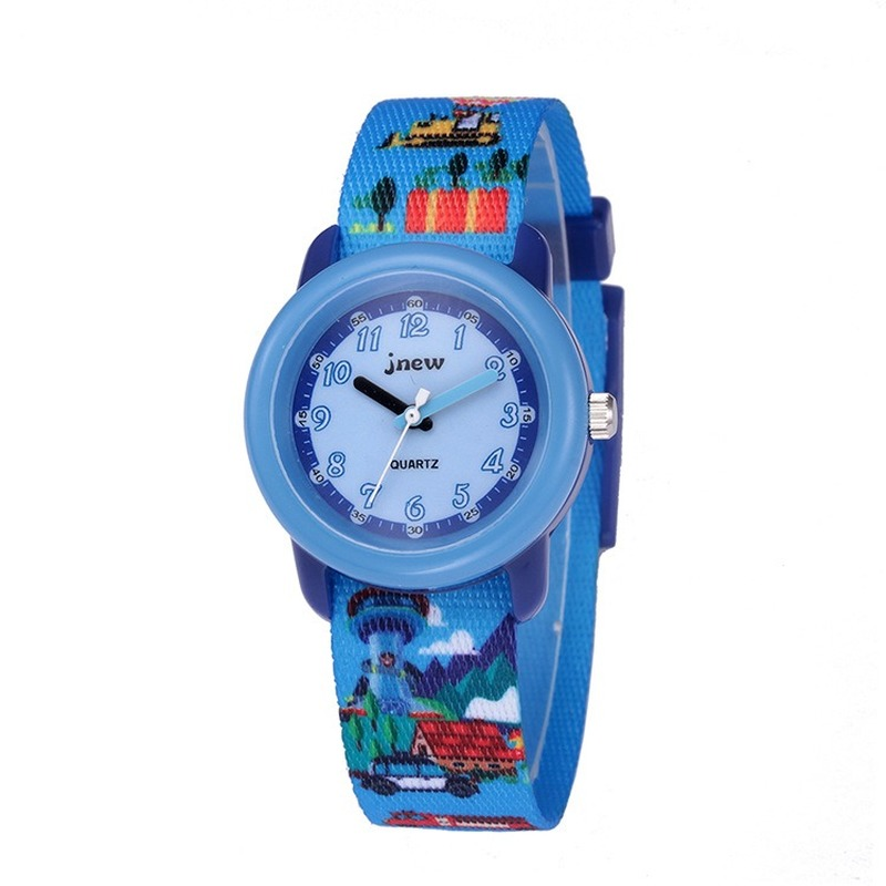 고품질 어린이 만화 시계, 방수 시간 의식이 있는 웨빙 쿼츠 아라비아 숫자 다이얼, 남아 및 여아 손목 시계
