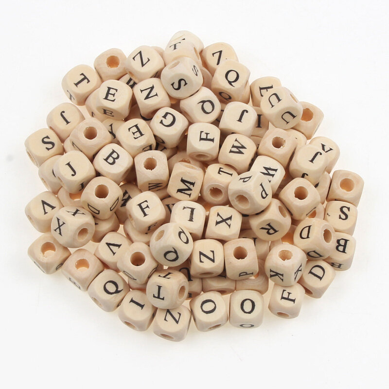 50 pz/pacco 10mm A-Z perline in legno naturale lettera alfabeto misto cubo quadrato perline di legno per gioielli che fanno collana braccialetto fai da te