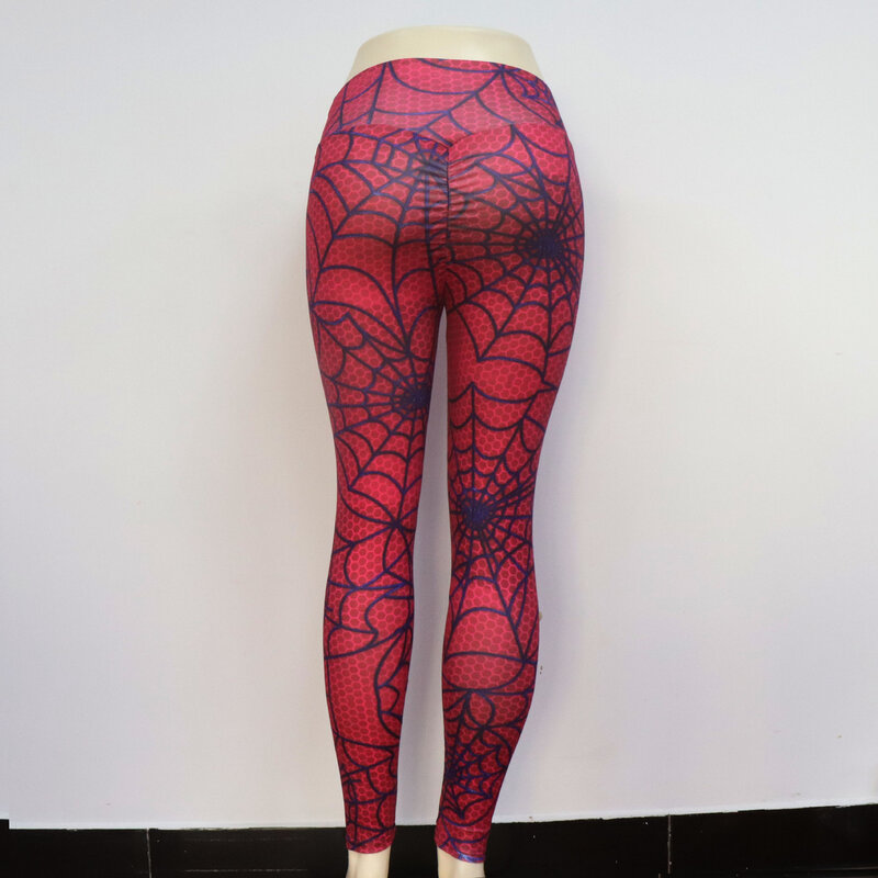 Pantalones deportivos con estampado de tela de araña para mujer, mallas deportivas de cintura alta para yoga, correr, entrenamiento, gimnasio