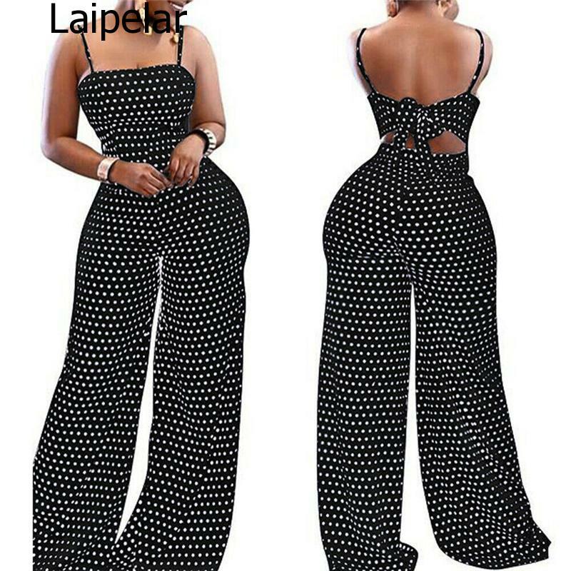 New Arrival Women's Strap Sleeveless Jumpsuit Polka Dot Wide Leg Romper Ladies Casual Slim Playsuit Holiday Party Wear Summer