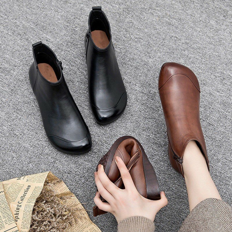 New Winter Boots Women Warm Retro Punk Women Boots Fashion Pu Leather Zipper Ankle Boots Zapatos De Mujer Wram Botas Mujer