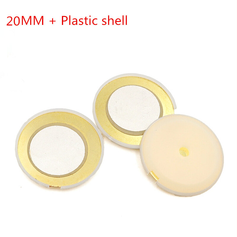 Placa de cerámica piezoeléctrica, 20MM de diámetro, 15MM, para timbre, alarma, altavoz + carcasa de plástico, 10 unids/lote