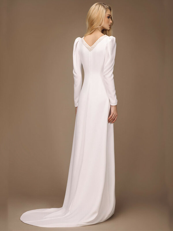 Женское свадебное платье со шлейфом It's yiiya, белое платье с глубоким V-образным вырезом и длинным рукавом на лето 2024