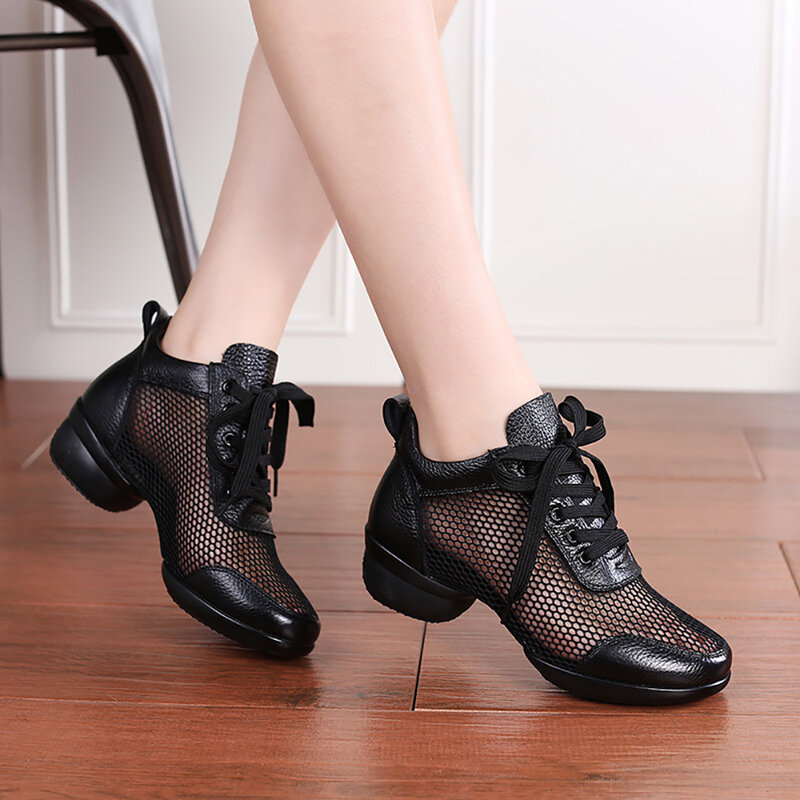 Женские туфли для танцев из натуральной кожи, матросский танцевальный сетчатый набор 2586, туфли для танцев на площади, амортизирующие светильник шащие легкие носимые