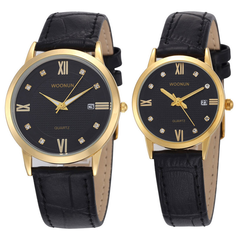 Reloj de cuarzo con correa de cuero para hombre y mujer, cronógrafo dorado de lujo, a la moda