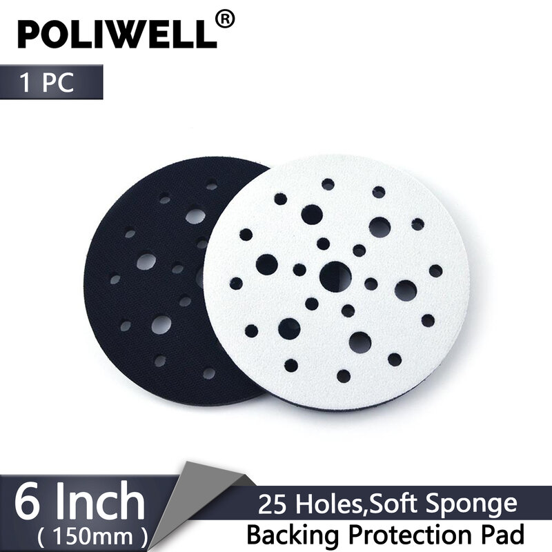 POLIWELL – tampon d'interface en éponge souple, 6 pouces, 150mm, 25 trous, crochet et boucle, support de Protection, disque de polissage, tampons abrasifs, 1 pièce