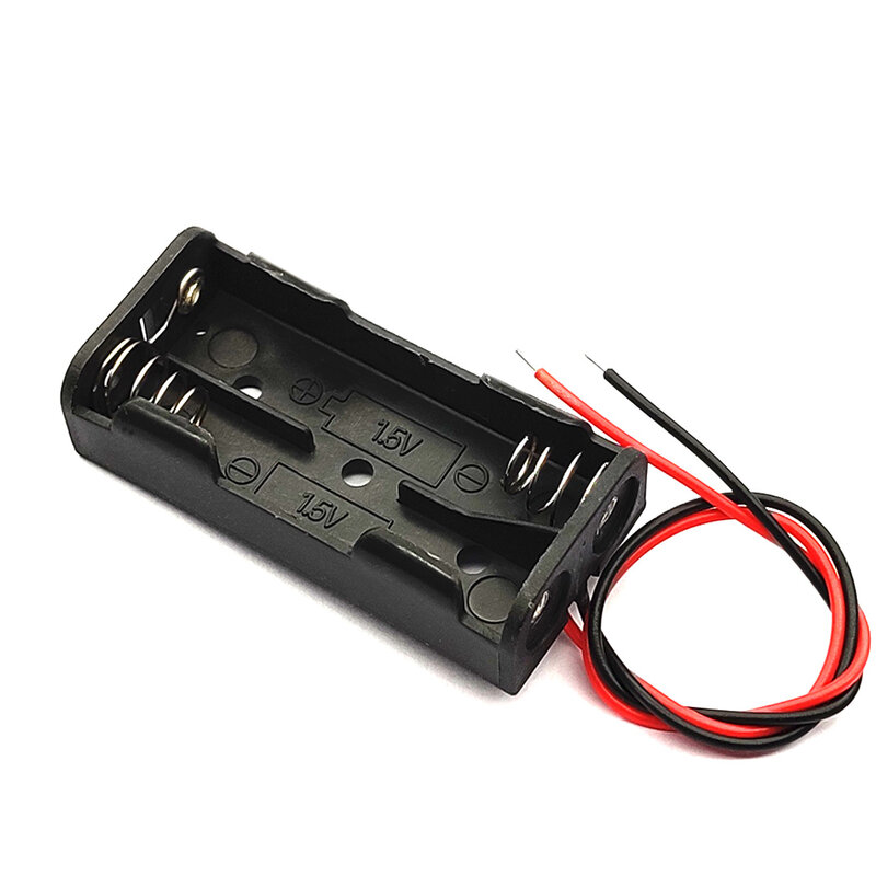 Caja de soporte de batería AAA, 2X1,5 V, con cables, 2 ranuras, plástico negro, 1 ud.
