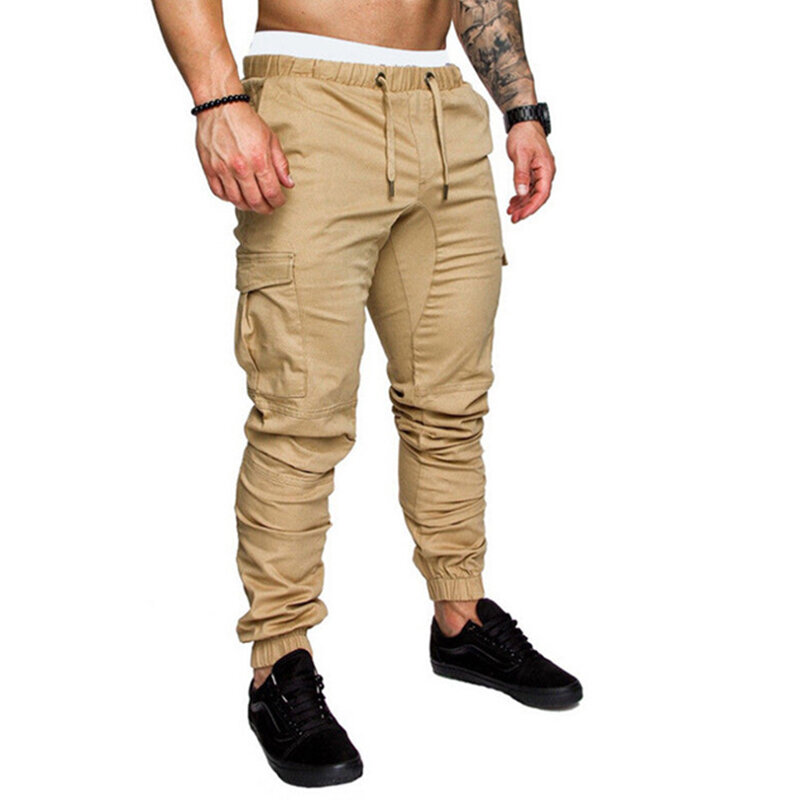 Men Safari Cargo thin Pants  Joggers Sweatpants Casual Male Sportswear Solid Multi-pocket Cargo Trousers Hip Hop Harem Slim Fit