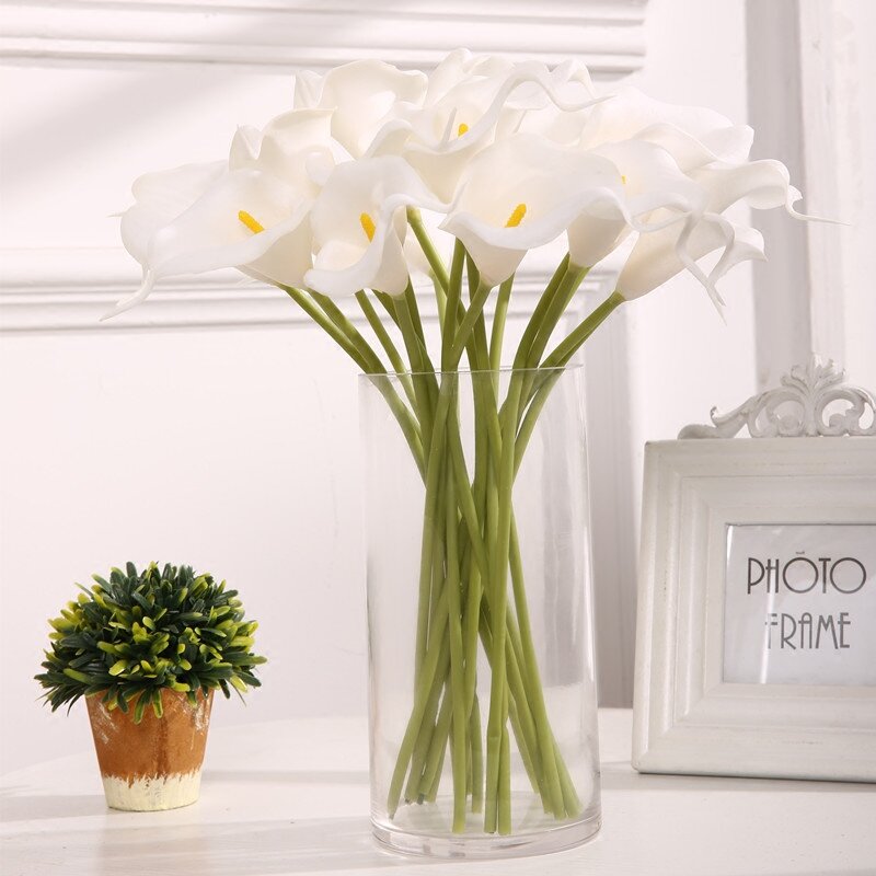 Artificial Calla Lily Flower para decoração, toque real, branco, rosa, nupcial, buquê de casamento, festa, casa, decorativo, DIY, 5 pcs, 10pcs