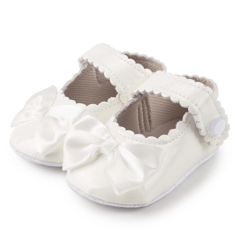 Zapatos de niña recién nacida, zapatos de princesa ostentosos de cuero PU, antideslizantes, suela suave de goma de algodón, zapatos de cuna para bebés de 0 a 18M