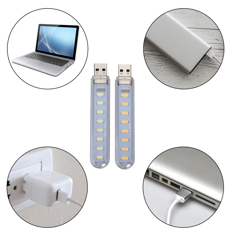 Mini portátil USB LED Book Light, Ultra brilhante lâmpada do livro de leitura, 3LEDs, 8LEDs, luzes para banco de potência, PC, laptop, notebook, DC 5V