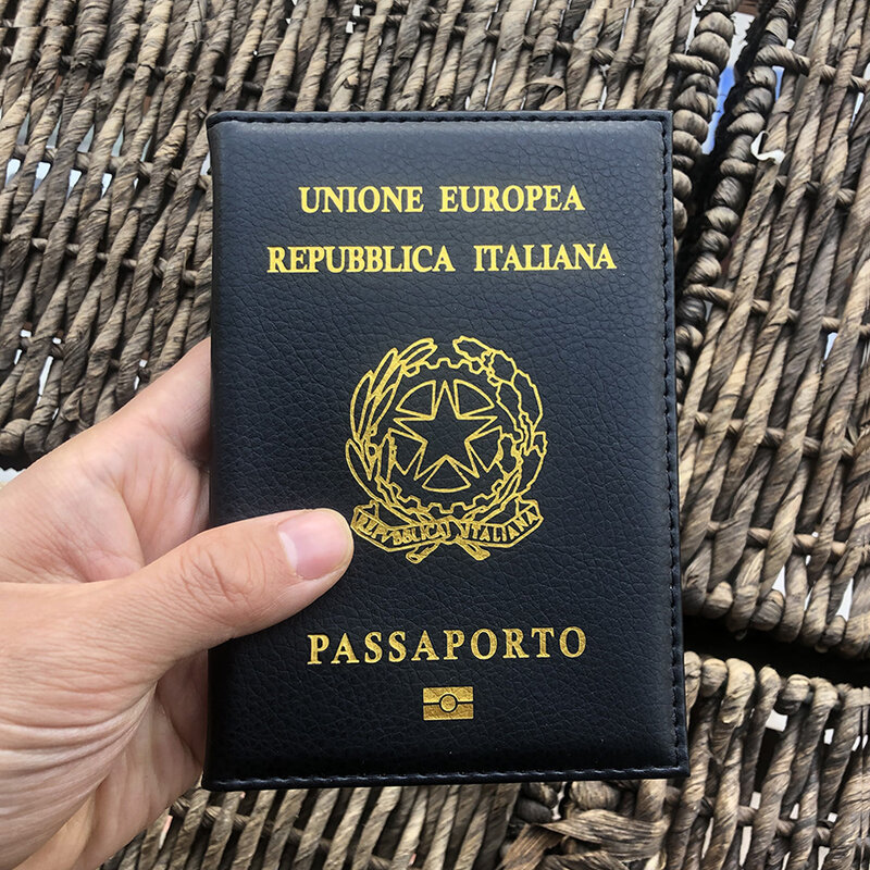 Top Quality Italy Passport Cover Women Travel Italian Passport Case Pu Leather Black Cover for Passport Travel Passport Holder
