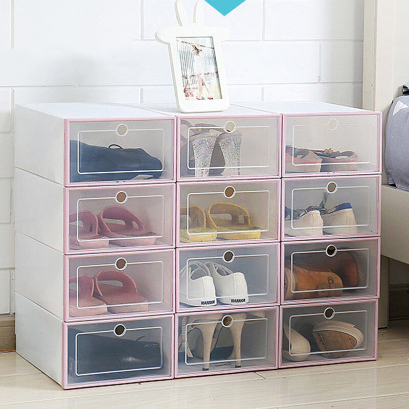 Transparente Flip-Type Sapatos Armazenamento Container Box, Dustproof, empilhável, Organizador, Display Stand