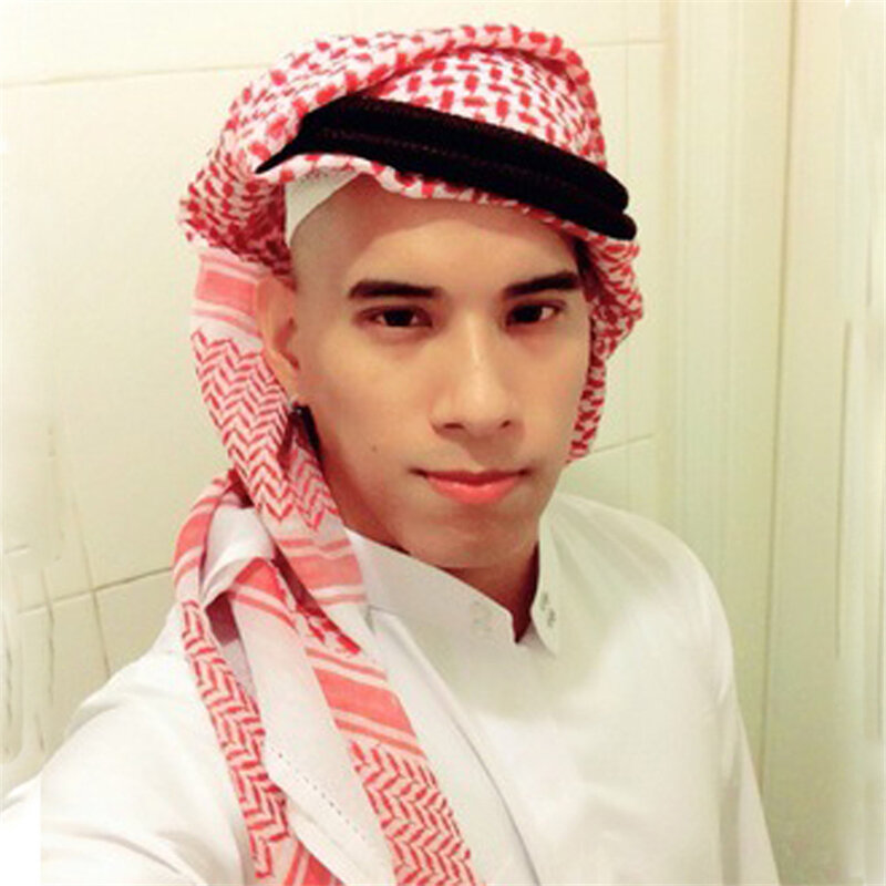 Arabia saudyjska islamska odzież mężczyźni Hijabs 3 kolory Abaya bliski wschód Plaid Hat szalik na głowę czapki 135*135cm Ramadan modlić muzułmanin indie